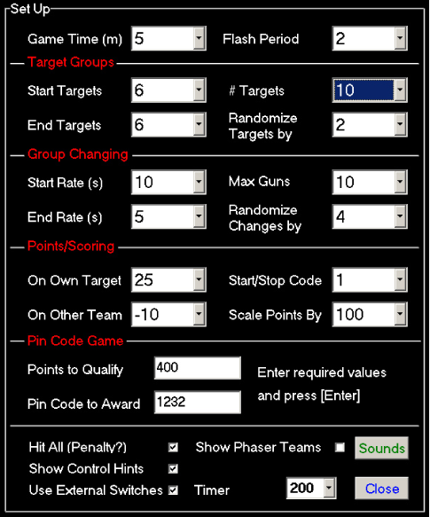 Flexible and customisable C-Target set up options for laser game